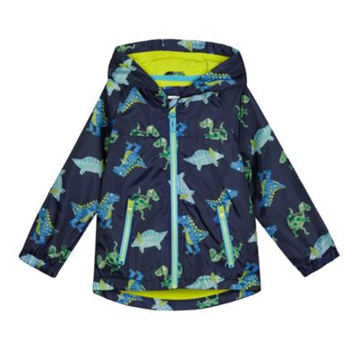Boys' navy fleece lined dinosaur print jacket